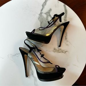 YSL Clear T-strap heels